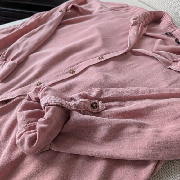 Stradivarius, Linen-like Blush Pink Roll-up Sleeve Blouse, Size L - Picture 8 of 14